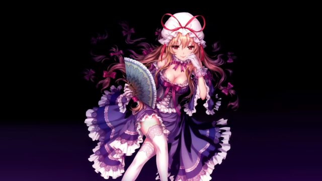Yukari Yakumo Elegant Anime Girl in Purple Victorian Dress 4K Desktop Wallpaper