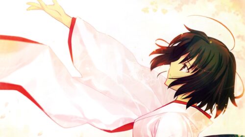 Anime Girl in White Kimono Reaching Out Light Aesthetic 4K Wallpaper