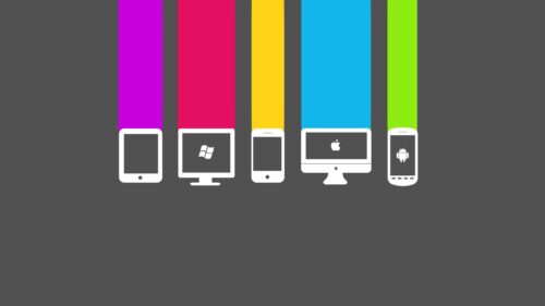 Minimalist Technology Gadgets Icons with Colorful Vertical Stripes 4K PC Wallpaper