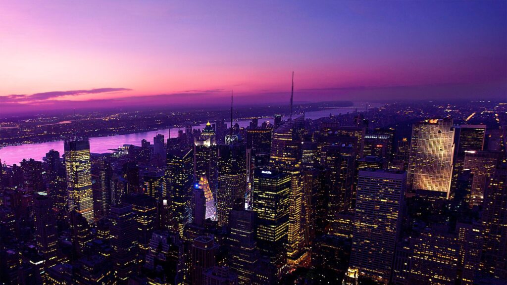 Breathtaking New York City Skyline at Sunset Purple Twilight 4K Desktop Wallpaper