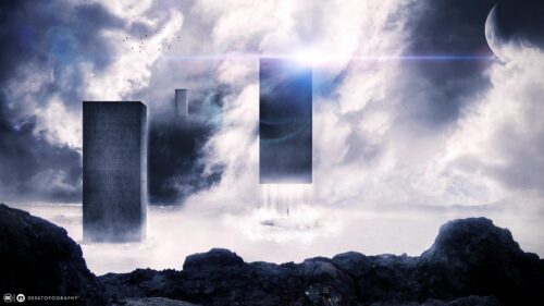 Mysterious Floating Monoliths in Surreal Alien Landscape Desktop Wallpaper