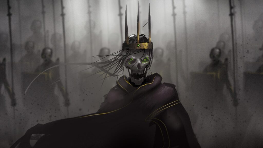 Undead Lich King with Glowing Green Eyes Fantasy Dark Art 4K Wallpaper