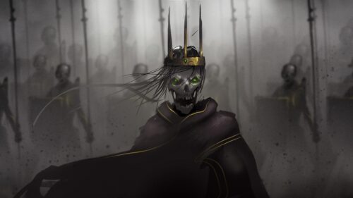 Undead Lich King with Glowing Green Eyes Fantasy Dark Art 4K Wallpaper