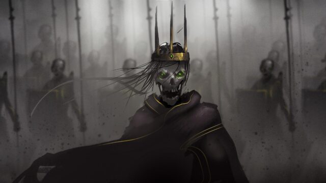 Undead Lich King with Glowing Green Eyes Fantasy Dark Art 4K Wallpaper