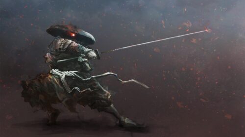 Dark Ronin Samurai Warrior with Glowing Red Eye PC Wallpaper