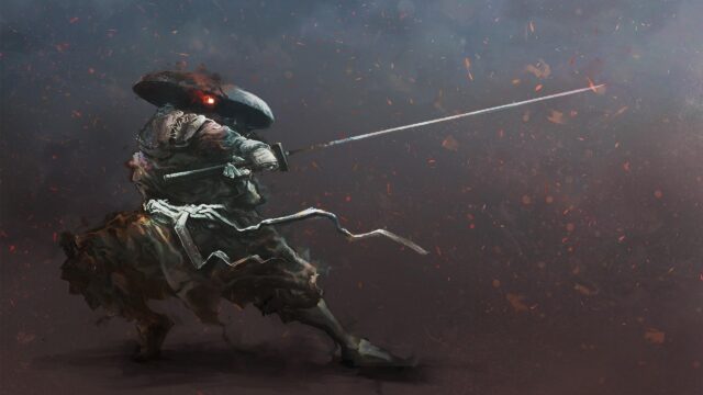 Dark Ronin Samurai Warrior with Glowing Red Eye PC Wallpaper