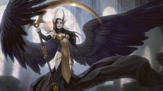 Ethereal Fallen Angel Warrior with Scythe Fantasy 4K Desktop Wallpaper
