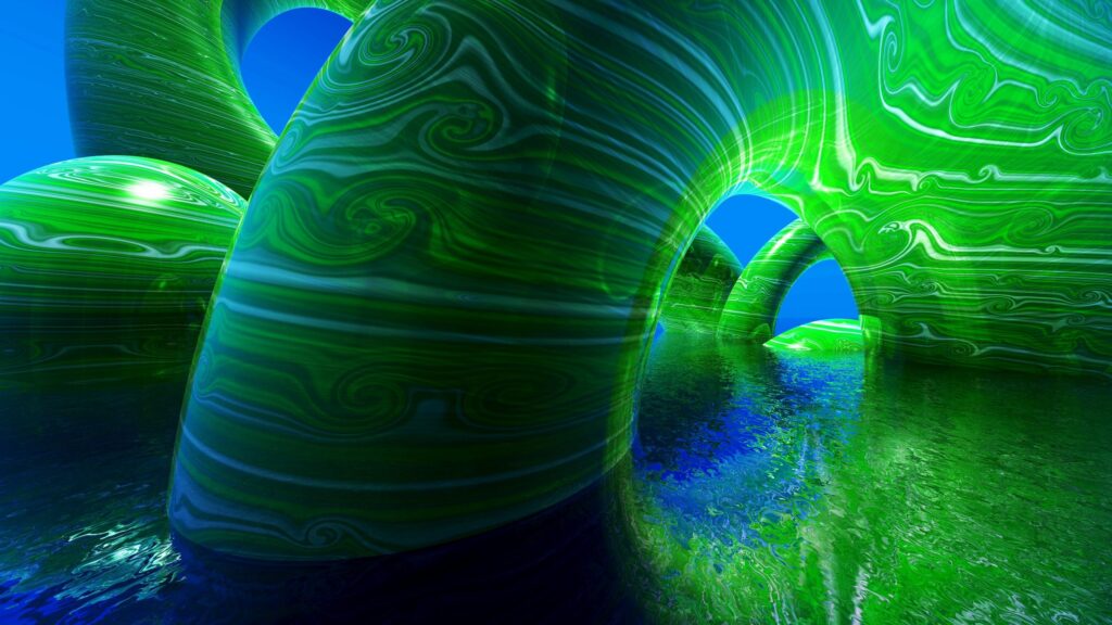 Surreal Abstract Green Swirl Architecture 4K PC Wallpaper