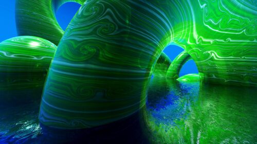 Surreal Abstract Green Swirl Architecture 4K PC Wallpaper