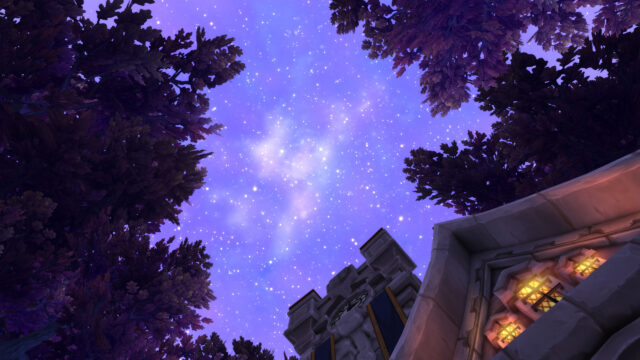 Enchanted Night Sky over Fantasy Architecture Desktop Wallpaper