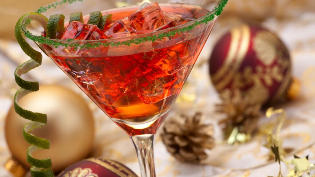 Festive Christmas Cocktail with Lime Twist Desktop Wallpaper