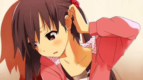 Cute Anime Girl Adjusting Her Hair Soft Aesthetic PC Wallpaper