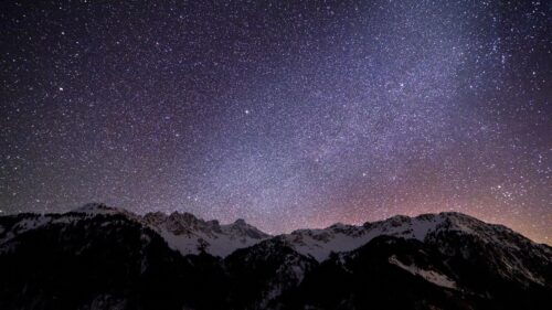Stunning Snowy Mountain Range Under a Vibrant Milky Way Galaxy 4K Wallpaper