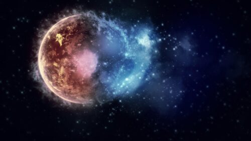 Stunning Split Color Cosmic Planet Nebula Space Scene 4K Wallpaper