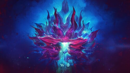 Abstract Cosmic Floral Explosion with Silhouette 4K Desktop Wallpaper