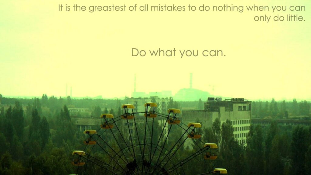 Abandoned Pripyat Ferris Wheel with Inspirational Quote Desktop Wallpaper