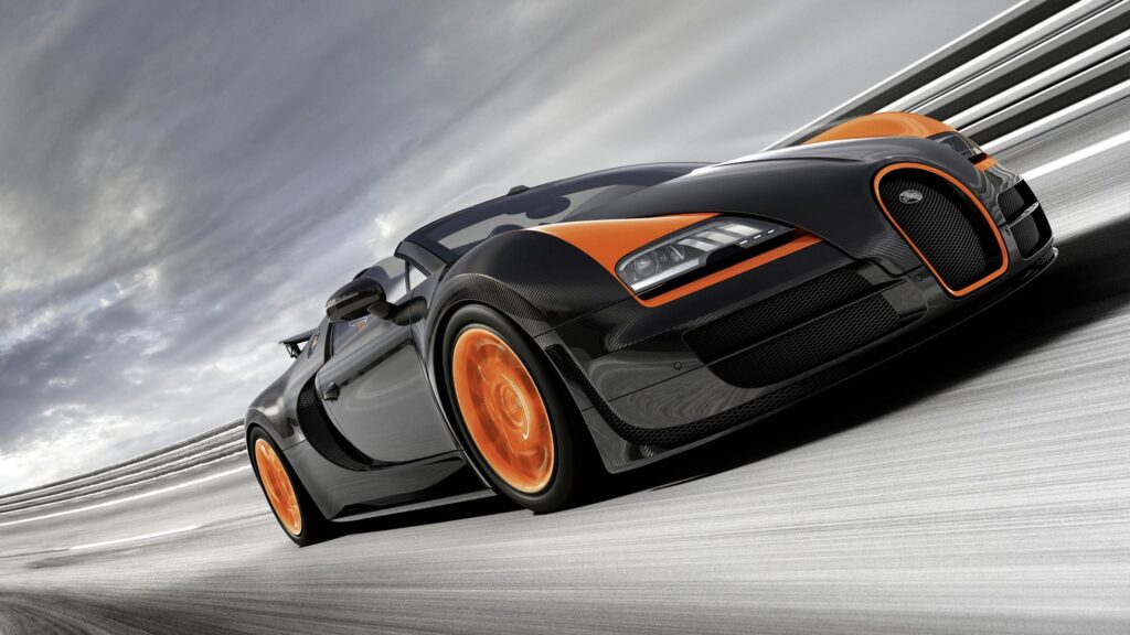 Bugatti Veyron Grand Sport Vitesse Black and Orange Supercar 4K Desktop Wallpaper