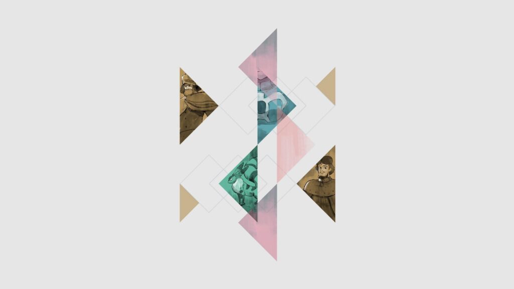 Minimalist Fantasy Character Collage Geometric Art 4K Desktop Wallpaper