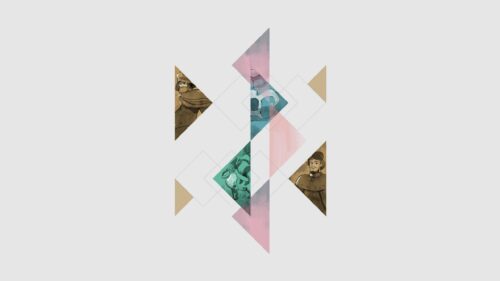 Minimalist Fantasy Character Collage Geometric Art 4K Desktop Wallpaper