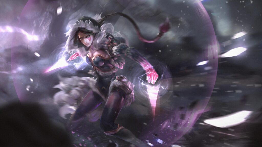 Akali League of Legends K/DA Style Warrior Combat Desktop Wallpaper
