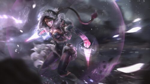 Akali League of Legends K/DA Style Warrior Combat Desktop Wallpaper