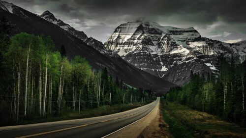 Majestic Snowy Mountain Road Scenic Landscape Desktop Wallpaper