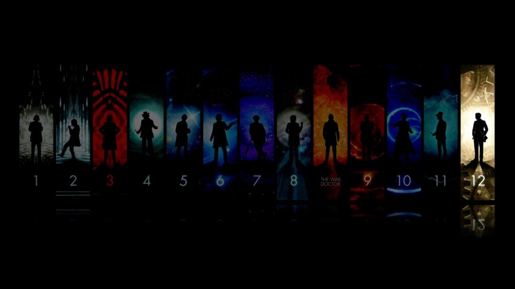 Doctor Who All Regenerations Silhouette Minimalist 4K Desktop Wallpaper