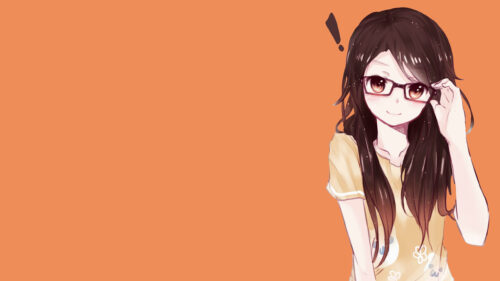 Cute Anime Girl with Glasses Orange Aesthetic Desktop Wallpaper
