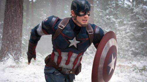 Captain America Chris Evans Running in Snowy Forest 4K Wallpaper