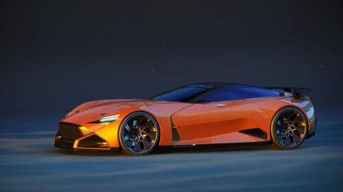 Futuristic Orange Concept Supercar Under Starry Night Sky 4K Wallpaper