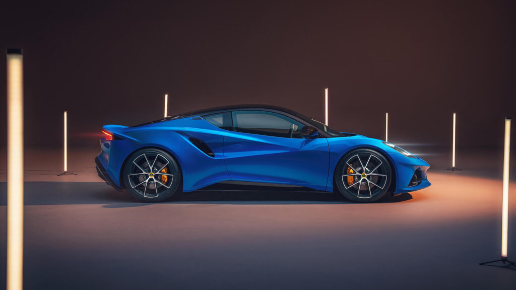 Stunning Blue Lotus Emira Sports Car in Studio Lighting 4K Desktop Wallpaper