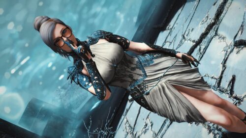 Elegant Fantasy Sorceress with Blue Ornate Armor 4K Desktop Wallpaper