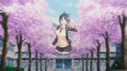 Anime Girl Ruka Sarashina Cherry Blossom School Background 4K Wallpaper