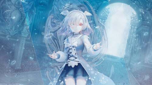 Enchanting Anime Girl with Magical Blue Aura Desktop Wallpaper