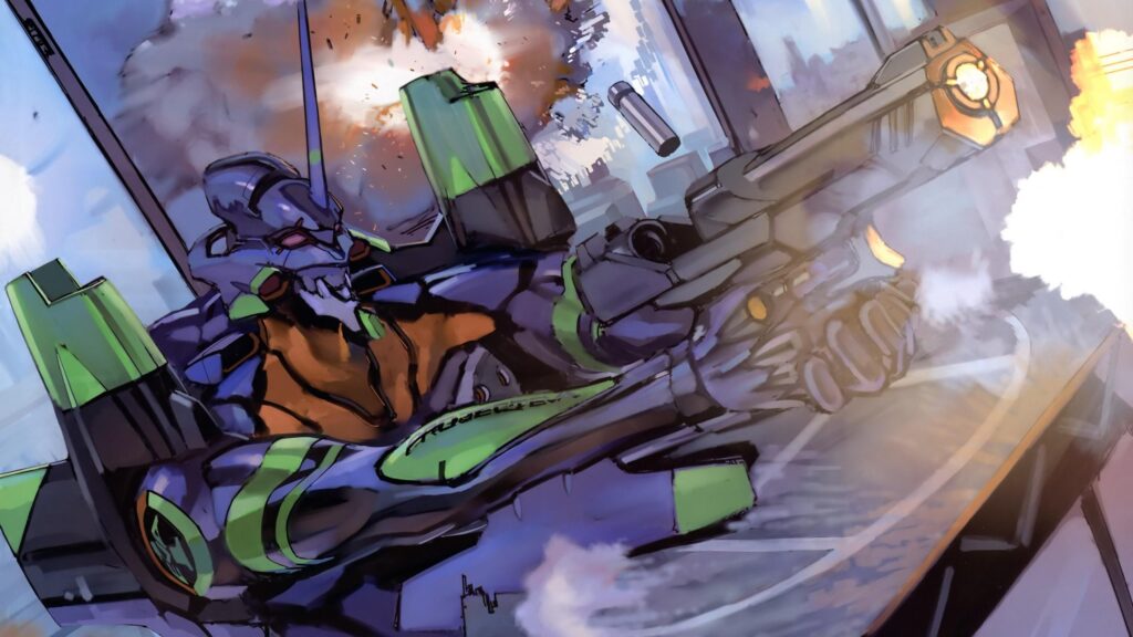 Evangelion Unit-01 Combat Action Scene High Quality Desktop Wallpaper
