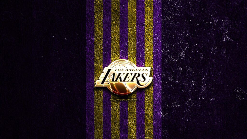 Los Angeles Lakers Golden Logo on Purple and Gold Textured Background 4K Wallpaper