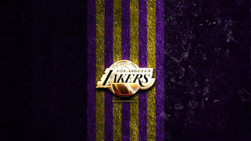 Los Angeles Lakers Golden Logo on Purple and Gold Textured Background 4K Wallpaper