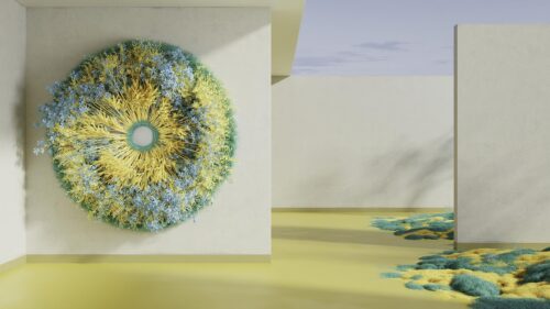 Minimalist Floral Art Installation in Modern Architectural Setting 4K Wallpaper