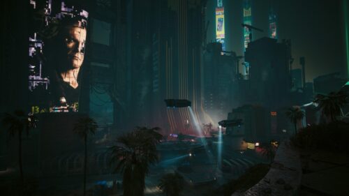 Cyberpunk 2077 Night City Skyline with Flying Vehicles 4K PC Wallpaper