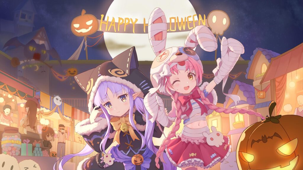 Cute Anime Girls Celebrating Halloween Festival 4K Desktop Wallpaper
