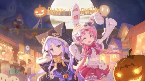 Cute Anime Girls Celebrating Halloween Festival 4K Desktop Wallpaper