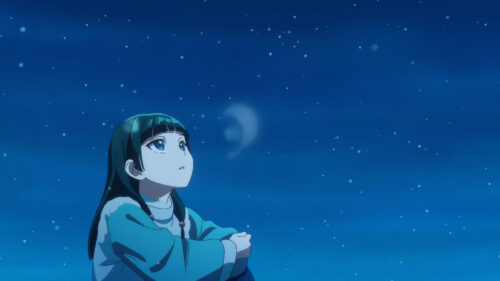 Anime Girl Gazing at the Starry Night Sky Desktop Wallpaper