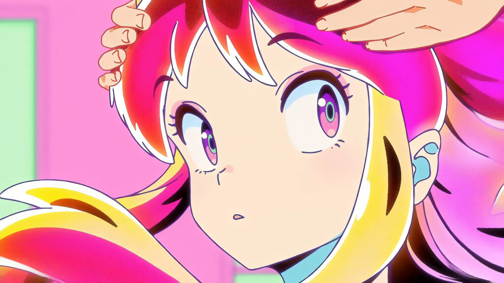 Vibrant Anime Girl with Pink and Yellow Hair Close-up 4K Desktop Wallpaper