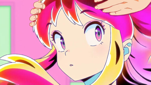 Vibrant Anime Girl with Pink and Yellow Hair Close-up 4K Desktop Wallpaper