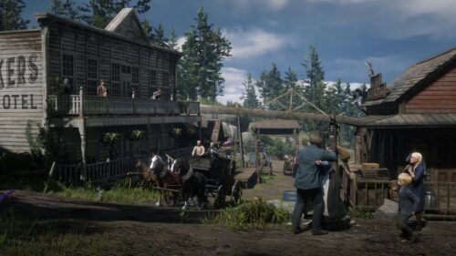Red Dead Redemption 2 Strawberry Town Scene Desktop Wallpaper