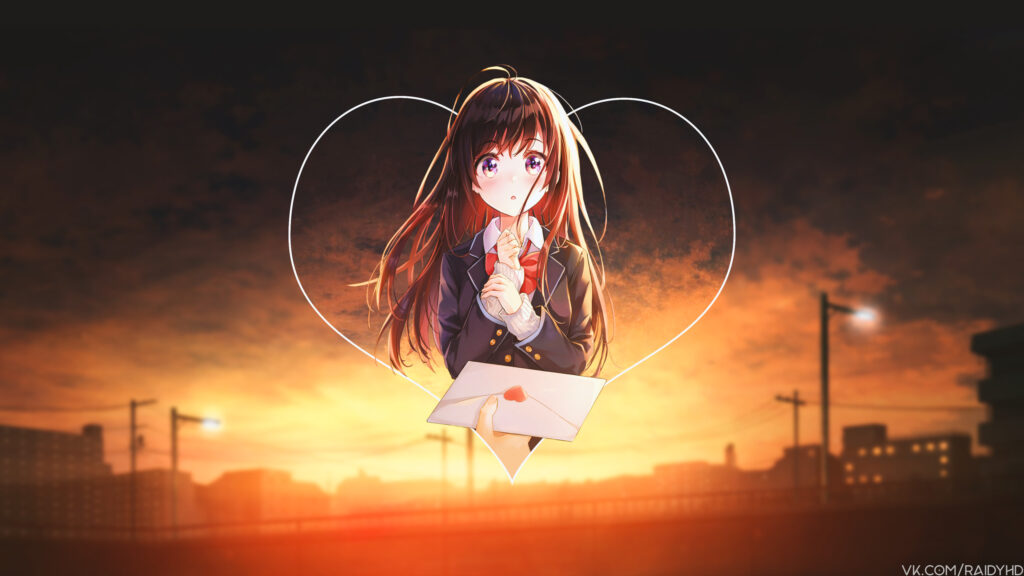 Anime Girl Offering a Love Letter at Sunset Wallpaper 4K Desktop Wallpaper
