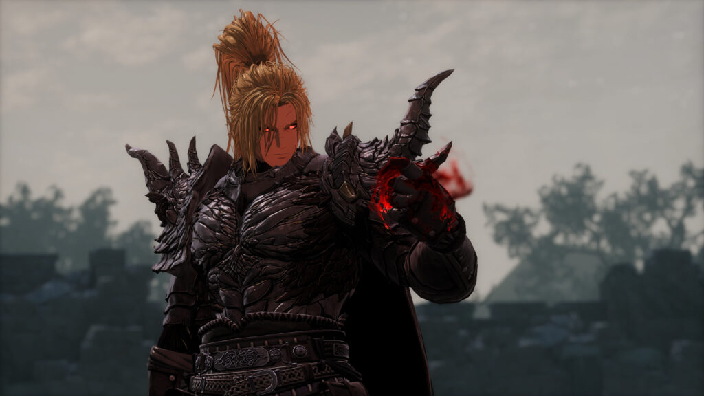 Anime Warrior in Dark Dragon Armor with Glowing Red Energy 4K Wallpaper