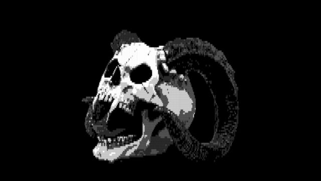 Pixel Art Ram Skull Dark Aesthetic 4K Desktop Wallpaper