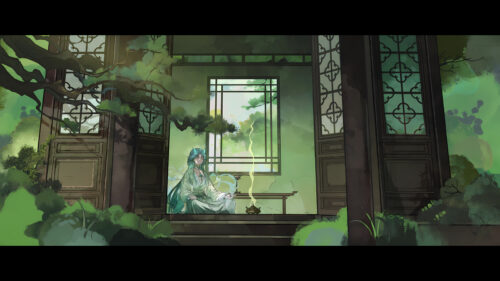 Zen Anime Character Meditating in a Traditional Garden Sanctuary 4K Wallpaper