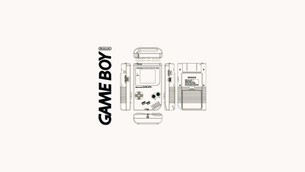 Minimalist Nintendo Game Boy Technical Blueprint Desktop Wallpaper